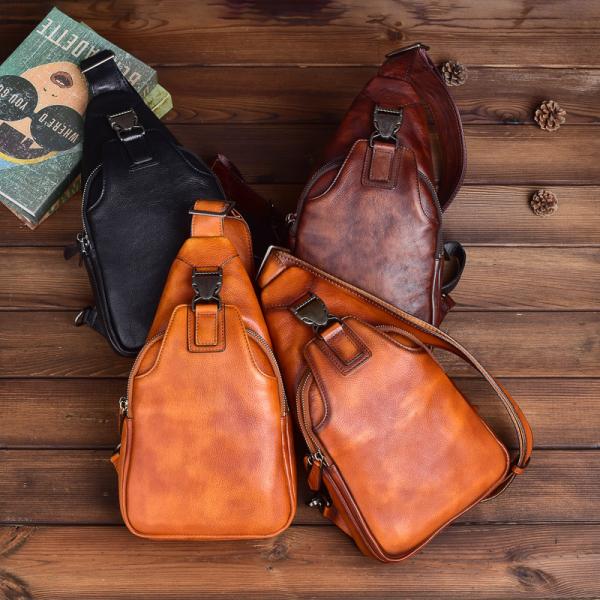 実物写真 レトロ風 左右肩掛け替え 本革 メンズ ボディバッグ ヌメ革 牛革 レザー ワンショルダー...