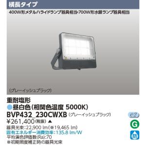 BVP432_230CWXB　東芝(フィリップス　ブランド）　重耐塩形ＬＥＤ投光器　横長配光　　昼白色　22900 lm　グレーイッシュブラック｜lamps