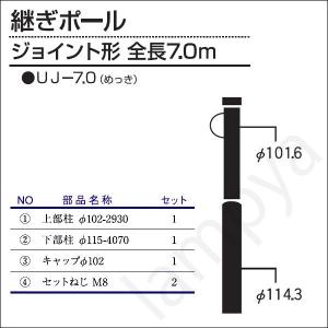 内田鍛工 UTK オリジナルポール（継ぎポール）UJ-7.0 7.0m/ジョイント形/メッキ（UJ7.0）