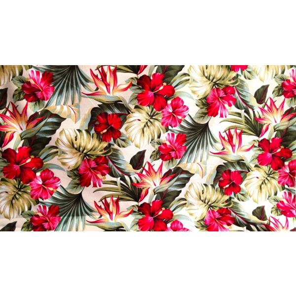 ハワイ直輸入生地　厚手　ハイビスカス　バードオブパラダイス　花柄　インテリアにも