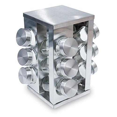 【訳あり】スパイスラック 回転式スパイスボトルホルダー スタンド 調味料ビン12個 付き スタンド ...