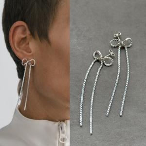 SASKIA DIEZ サスキアディツ SILVER  BOW ピアス ボウ リボン チェーン シルバー