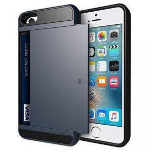 iPhone5/5s/SE対応 スマホケース ラバー＆シリコン系iPhone SE Case,KASEMI [Slidable Wallet] Card Slot Holder TPU Rubber + Hard PC Dual Layer Armor