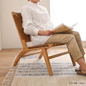 本革 チーク無垢材 ローチェア 木製 レザー ...の詳細画像3