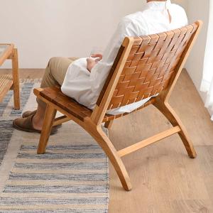 本革 チーク無垢材 ローチェア 木製 レザー ...の詳細画像4