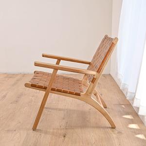 パーソナルチェア レザー木製 無垢材 チーク ...の詳細画像3