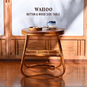 ラタンテーブル 楕円形 ガラス天板 ローテーブル 棚付 籐家具 幅75cm