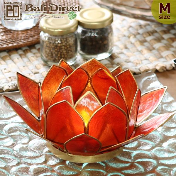 アジアン雑貨バリ雑貨　ロータスキャンドルホルダー オレンジ Mサイズ 爆買