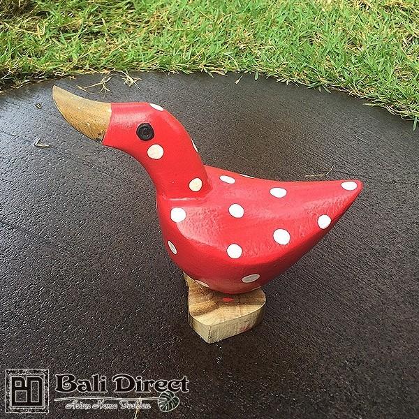 アジアン雑貨 レッド ドットアヒル 木製オブジェ 爆買