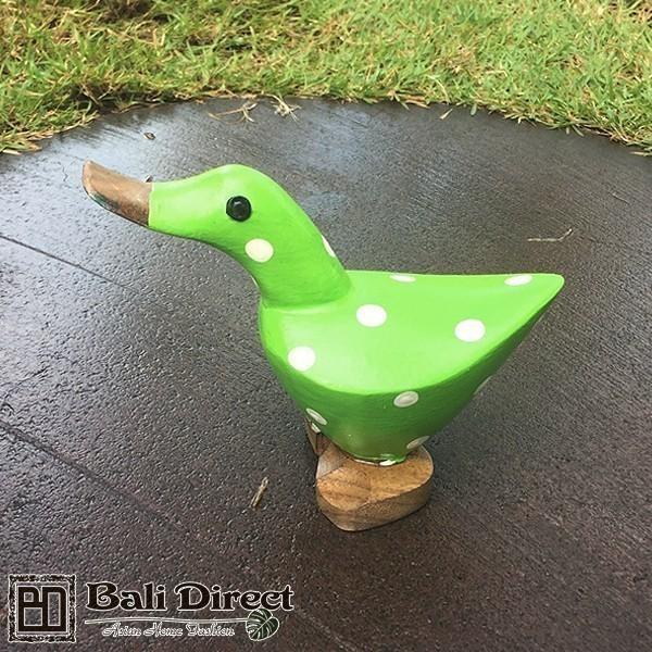 アジアン雑貨 緑ドットアヒル 木製オブジェ 爆買