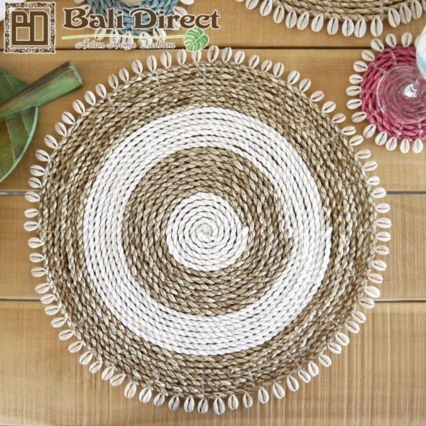 アウトレット ランチョンマット おしゃれ アジアン 雑貨 バリ 白＆ナチュラル １枚 Z190805...