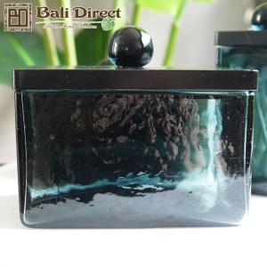 アジアン雑貨 キャニスターガラス製 ブラック Lサイズ