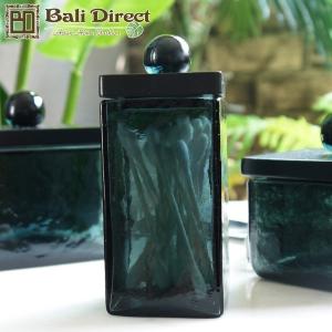 アウトレット アジアン雑貨 キャニスターガラス製 ブラック