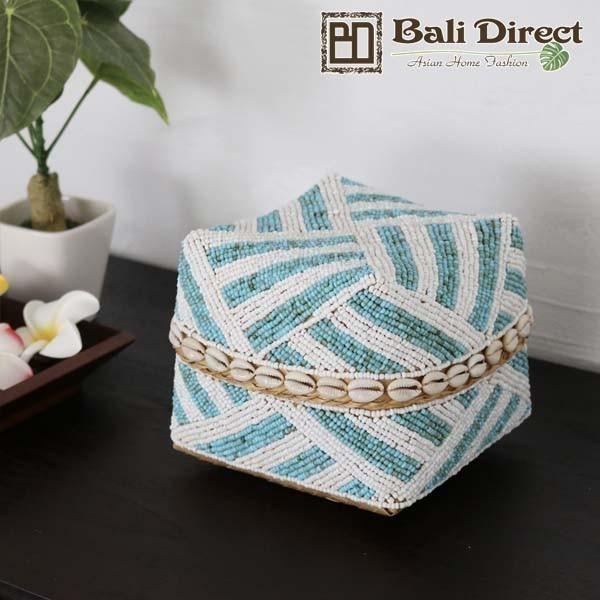 アウトレット かご 収納 バスケット ビーズ バンブー  ソカシ ブルー Mサイズ Z920415E...