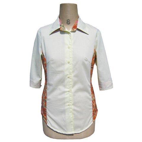 04 LANGIT バティック レディース シャツ 七分袖 Ｌ クリーム