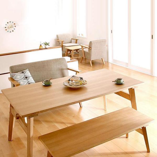 ソファダイニング 3点セット(テーブル+2人掛けソファ1脚+ベンチ1脚) W160 天然木北欧スタイ...