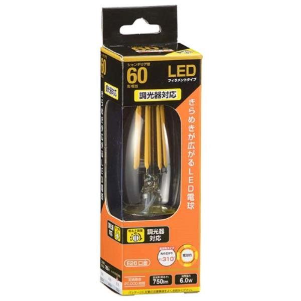 LED電球 フィラメント シャンデリア形 E26 60型相当 6W 電球色 クリア 調光器対応 OH...