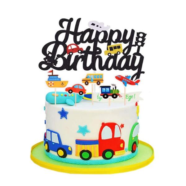 YINKE ケーキトッパー 誕生日 ケーキ飾り 車 ケーキピック ケーキ挿入カード Happy Bi...