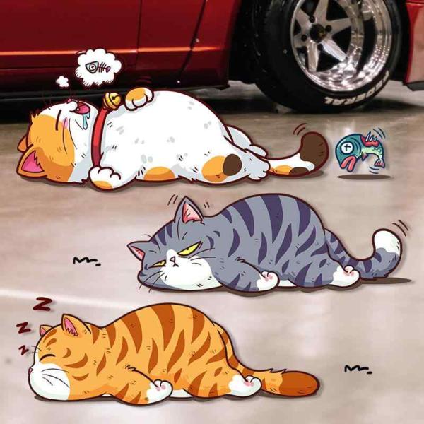 車 ステッカー 3匹の猫セット おもしろ 猫用ビニールステッカー かわいいネコのイラスト 車傷隠し ...