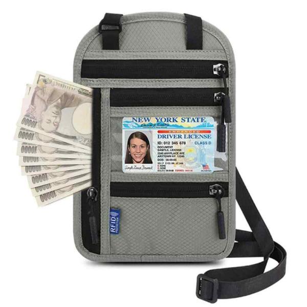 パスポートケース 首下げ スキミング防止 パスポートバッグ ネックポーチ 多機能収納ポケット 紙幣 ...
