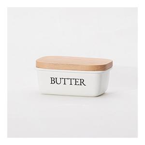 リリーホワイト ホーローバターケース BUTTER (木蓋付) (LW-101)｜lapaletteshop