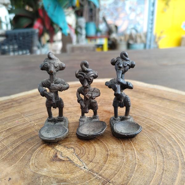 ドクラ 笛吹 オブジェ 香皿　インド 真鍮 鋳物 エスニック 一点物