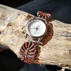 インディアンジュエリー ターコイズ ＆ 珊瑚 ウォッチブレス 時計