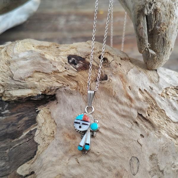 インディアンジュエリー  ネックレス インレイ サンフェイス　シルバー925 ホールマーク 一点物 ...