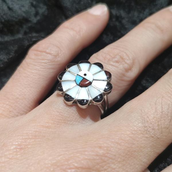 インディアンジュエリー  リング インレイ サンフェイス　シルバー925 ホールマーク 一点物 In...