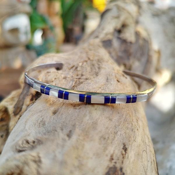 インディアンジュエリー バングル ラピス＆シェル　シルバー925 一点物 Indian jewelr...