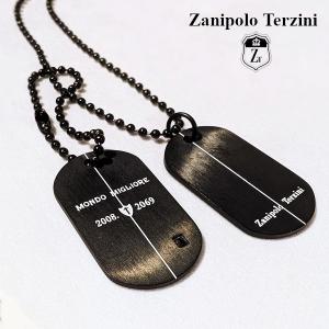 Zanipolo Terzini ネックレス ブラックダイアモンド ドッグタグ プレート　ザニポロタルツィーニ サージカルステンレス 金属アレルギー対応 シンプル メンズ｜lapi-lapi
