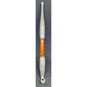 銀煙管深彫金象嵌菊 【喫煙具・きせる】の詳細画像4