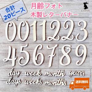木製数字　レターバナー　月齢フォト　マンスリープレート　マンスリーカード　20ピース｜lapin-shop