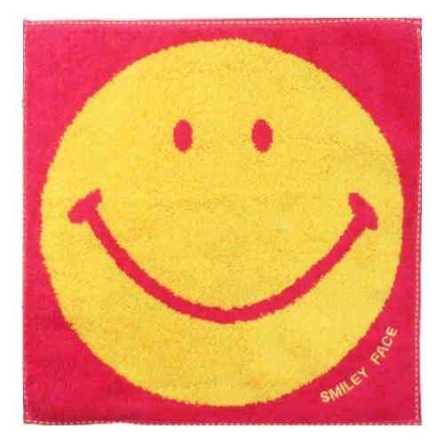 スマイリーフェイス ハンドタオル（ジャガード） ニコスマイル ピンク 約250×250mm 日織商工...