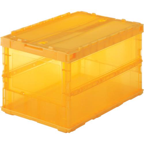 TRUSCO オリコン 薄型折りたたみコンテナ スケルコン 50L ロックフタ付 透明オレンジ オレ...