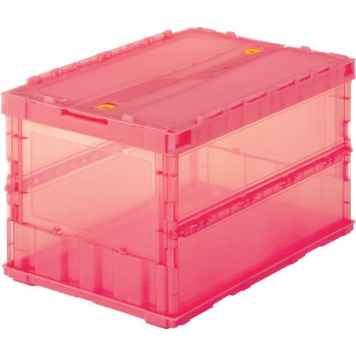TRUSCO オリコン 薄型折りたたみコンテナ スケルコン 50L ロックフタ付 透明レッド 赤 T...