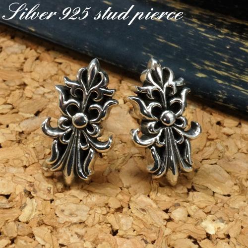 ピアス シルバー925 百合の紋章 スタッドピアス シルバーピアス silver925 トライバル ...