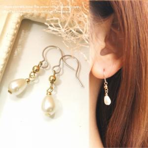 ピアス アクリルパール パーティー シンプル フォーマル サージカルステンレス フックピアス｜laplateriashu