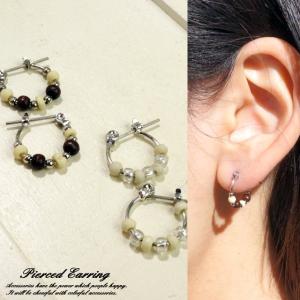 ピアス メンズ ワンタッチフープピアス クロッシング ビーズ