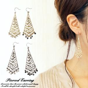 ピアス ドロップ 雫型 しずく 透かしパーツ フラワー 花 カラフル