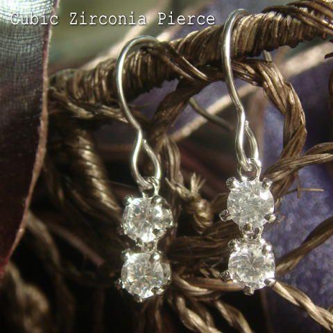 レディースピアス フックピアス キュービックジルコニア 2連 キラキラ サージカルステンレスフック ...