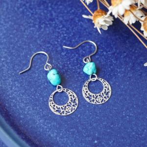 ピアス ターコイズ エスニック 太陽 フラワー 大きめ 大ぶり 夏