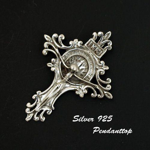 シルバー925 繊細なデザインのフレアコンビクロスモチーフペンダントトップ 十字架 silver92...