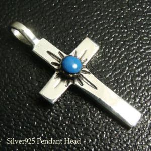 ターコイズカラーの石 クロス十字架のペンダントヘッド silver925