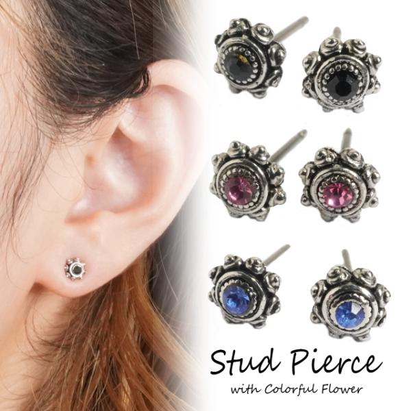 ピアス スワロフスキー チタンポスト エスニック 花 小さい 小粒 スタッドピアス