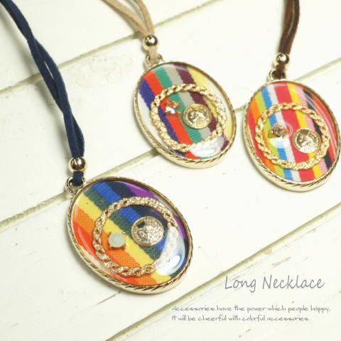 ネックレス レインボーカラー ヨーロピアン風 プレート 紐ネックレス 長さ調節可能 ロングネックレス...