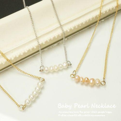 ネックレス 淡水パール アクリルパール 小粒 5粒 ショートネックレス シンプル 上品 バロックパー...