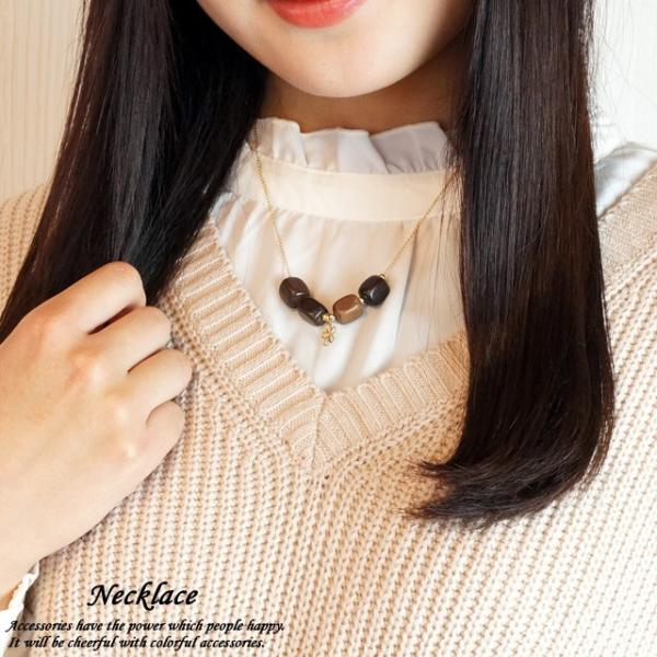 レディースネックレス チェーンネックレス 花 フラワー ウッド アズキチェーン あずき 小豆 ショー...