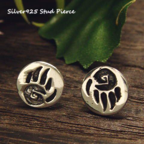 シルバーピアス 円 熊の手形 インディアン 模様のピアス a291(a-7-6) 送料無料