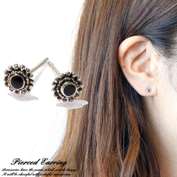 シルバー925 まる ラウンド 花 フラワー 太陽 エスニック プチモチーフ スタッドピアス 送料無...